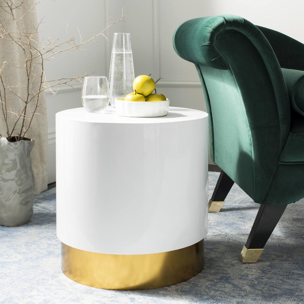 White/Gold Round Side Table U3796