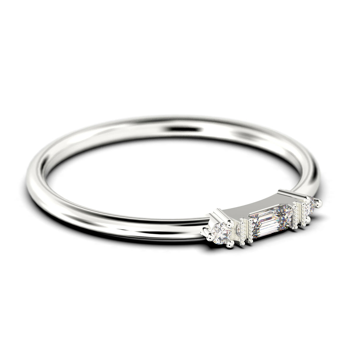 0.75 Carat Baguette Cut Diamond Moissanite Engagement Ring in 10k Solid White Gold Z485366