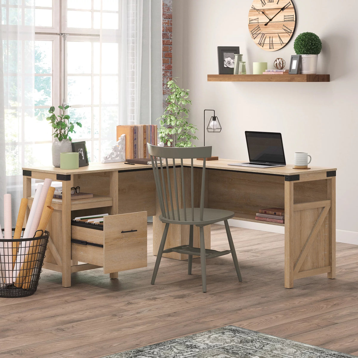 L-Shape Computer Desk with File Drawer M643