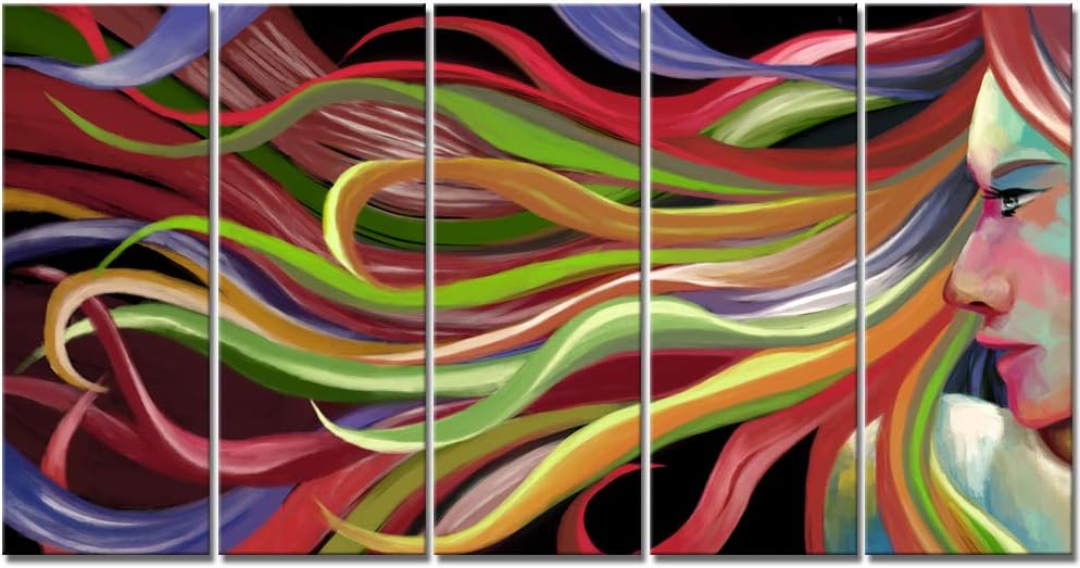 Abstract Pop Art Woman Canvas Wall Art 5 Pieces 12x32inch D116