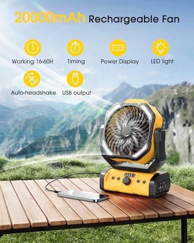 Portable Rechargeable Camping Fan with LED Lantern E980457