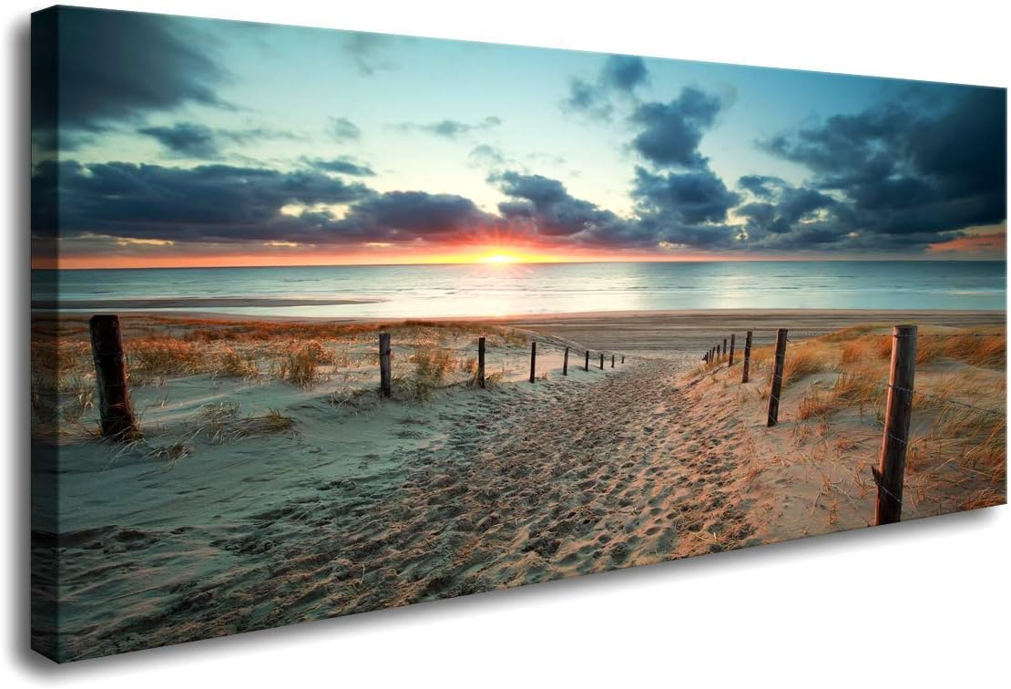 Canvas Wall Art Beach Sunset Ocean Nature 20in x40in Framed U49487