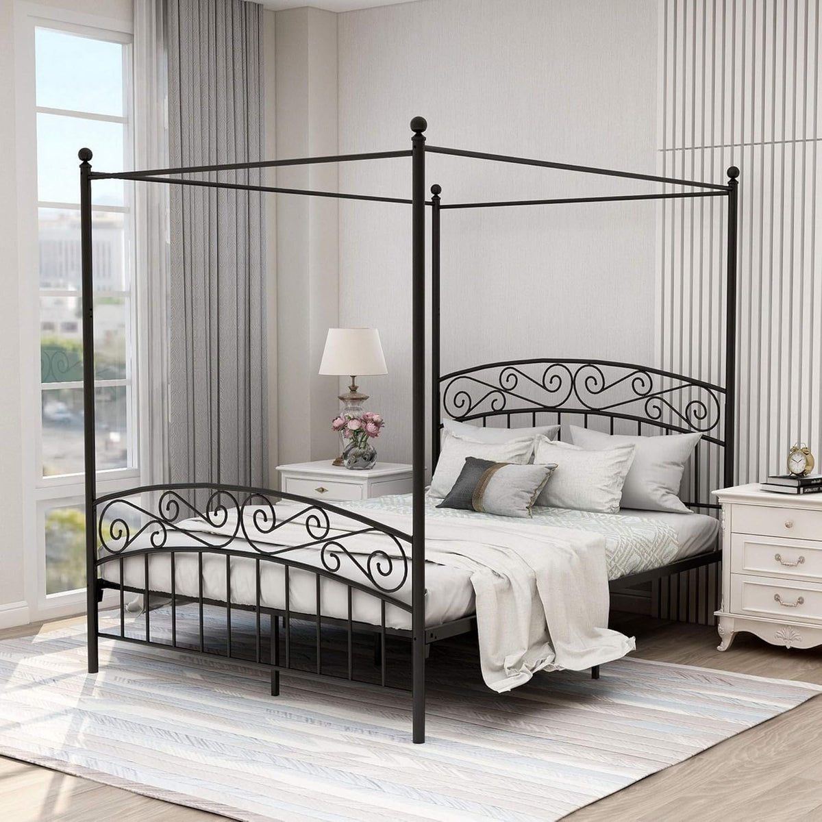 Queen Black Metal Canopy Bed Frame Y38835