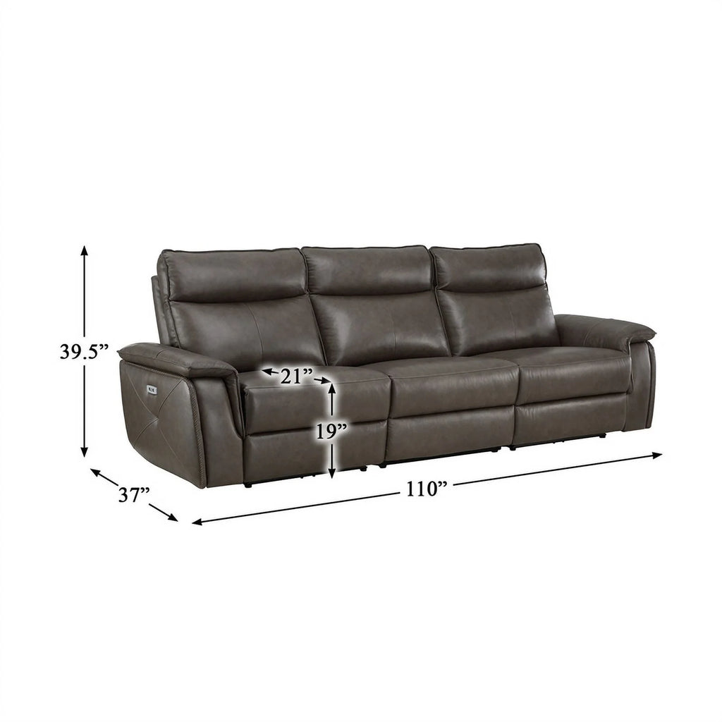 Brown Leather Double Reclining Sofa with Headrests A659