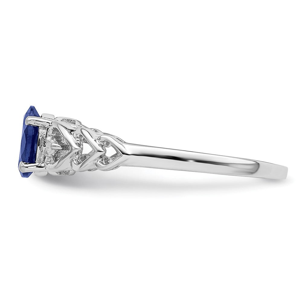 Rhodium-plated Created Sapphire & Diamond Ring J141