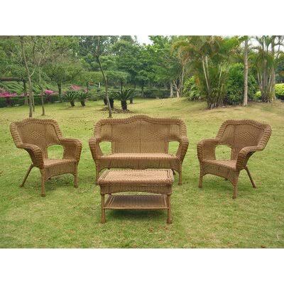 4 Piece Rattan Sofa Seating Group Mocha W2645