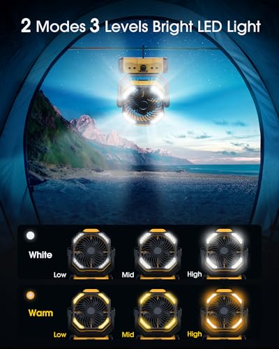 Portable Rechargeable Camping Fan with LED Lantern E980457