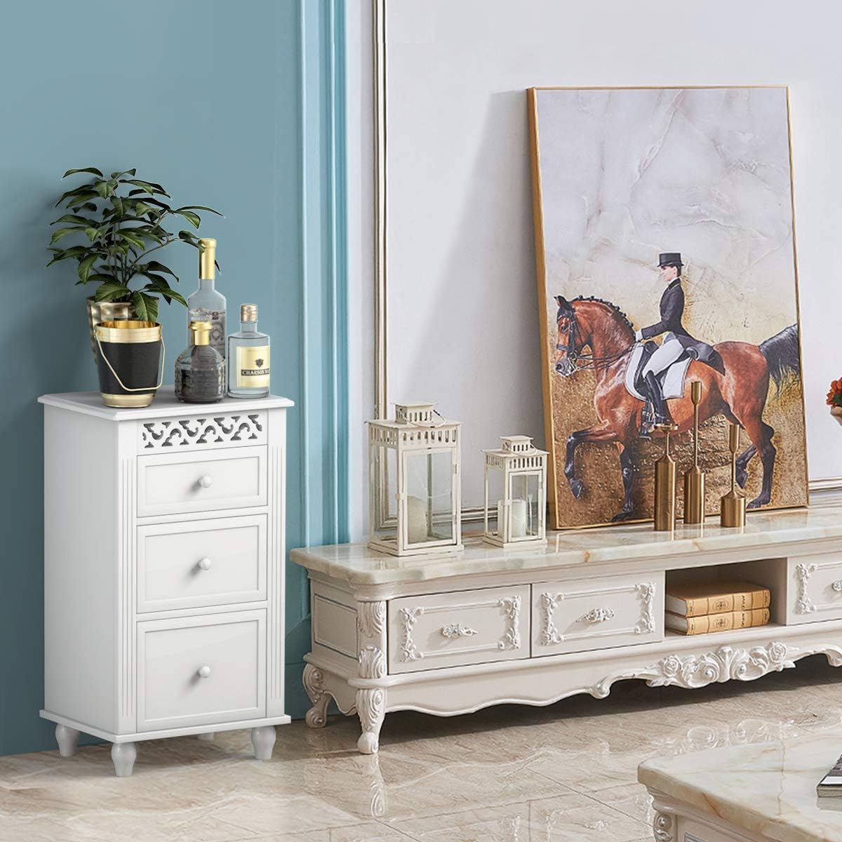 White 3 Drawer Wood Storage Cabinet V918