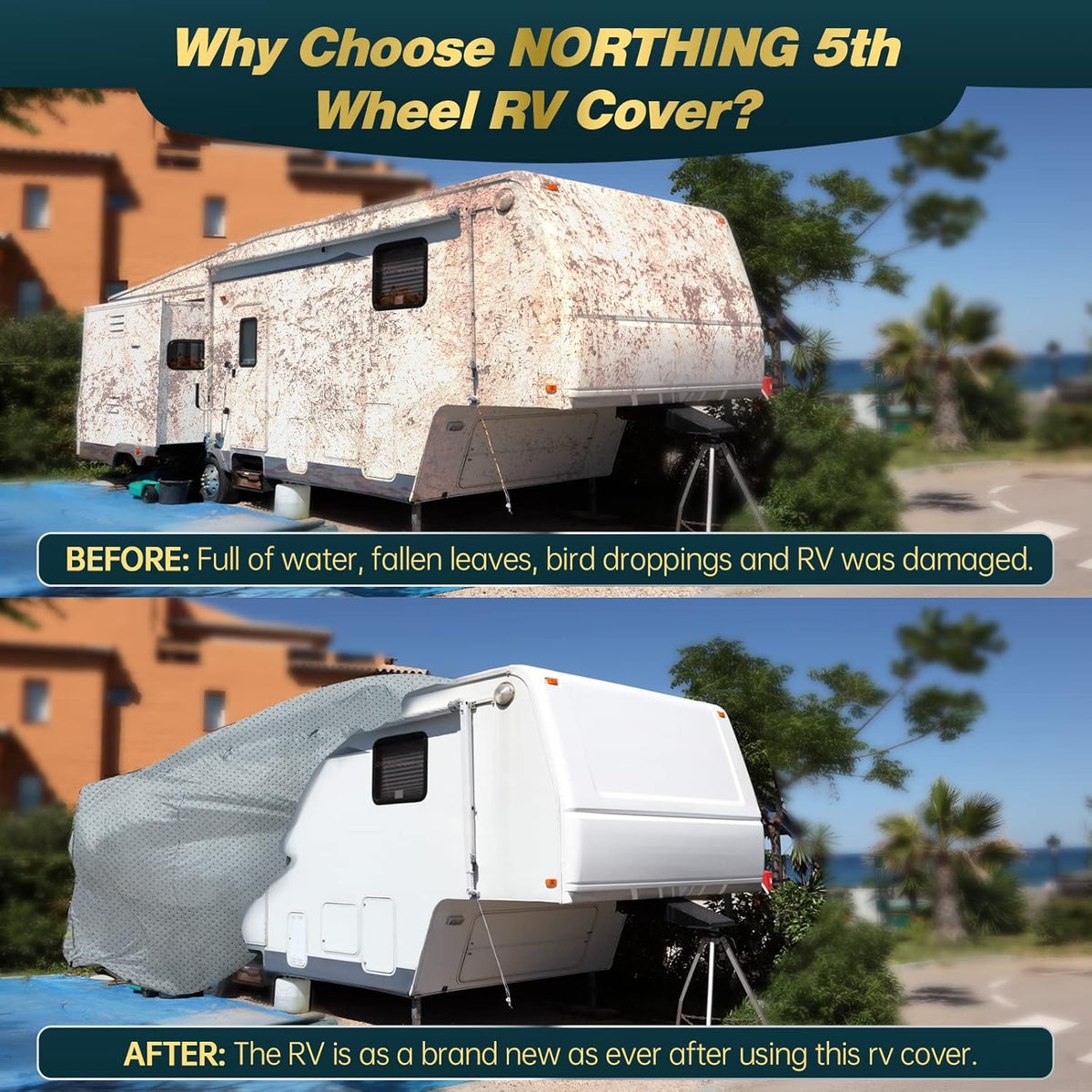 Waterproof Ripstop 5th Wheel RV Cover with Tire Covers I38835