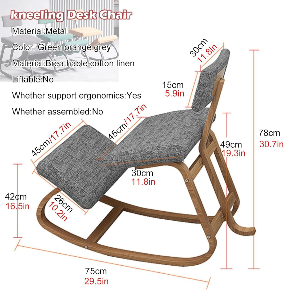 Gray Ergonomic Kneeling Chair with Back Support J74103