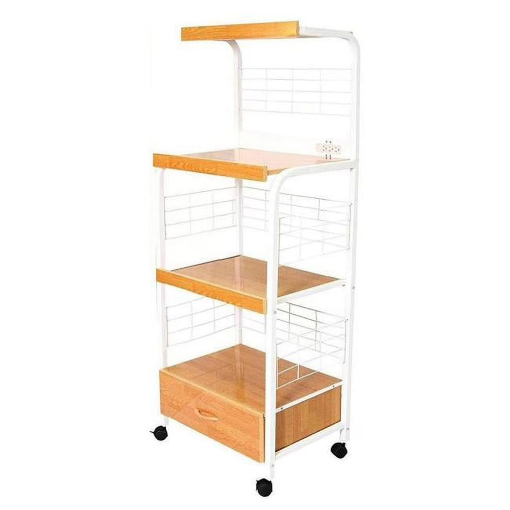White & Natural Microwave Kitchen Cart Q703245