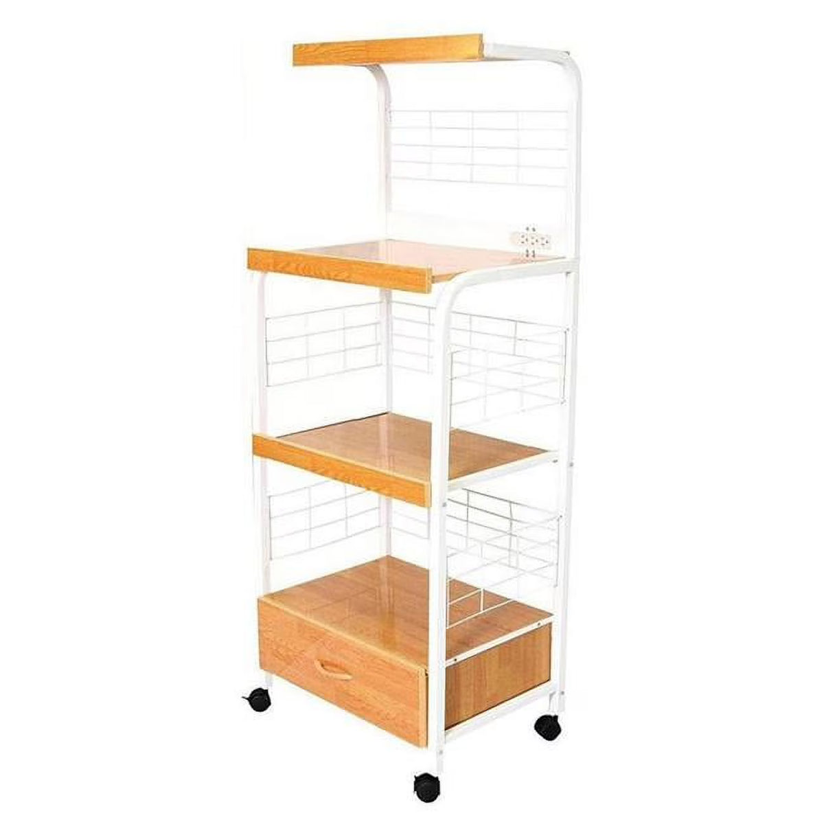 White & Natural Microwave Kitchen Cart Q703245