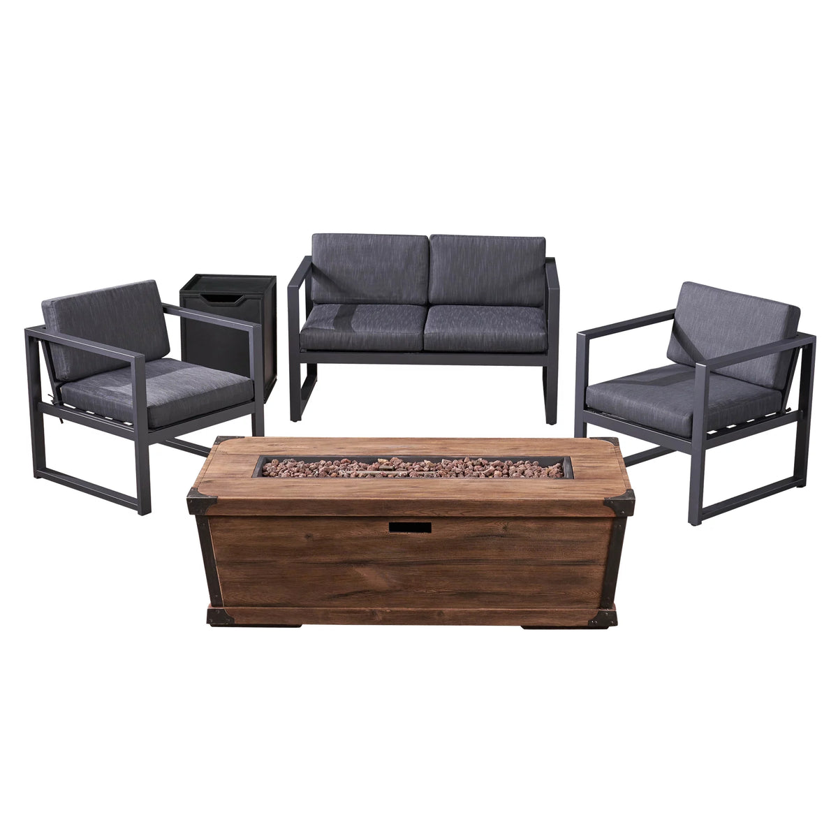 5 Piece Aluminum Chat Set with Cushions and Fire Pit R531115