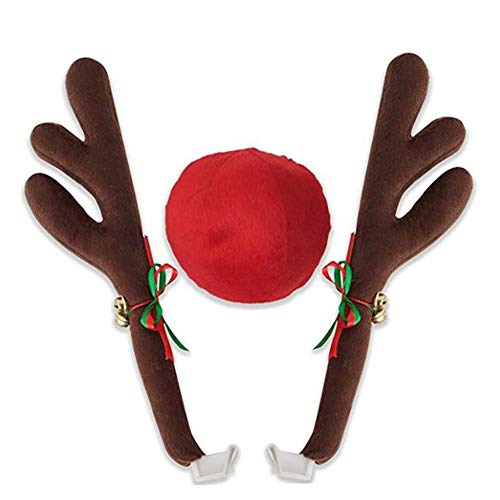 Christmas Reindeer Antlers Car Decoration Kit Plush Red Nose Set with Jingle Bells T803