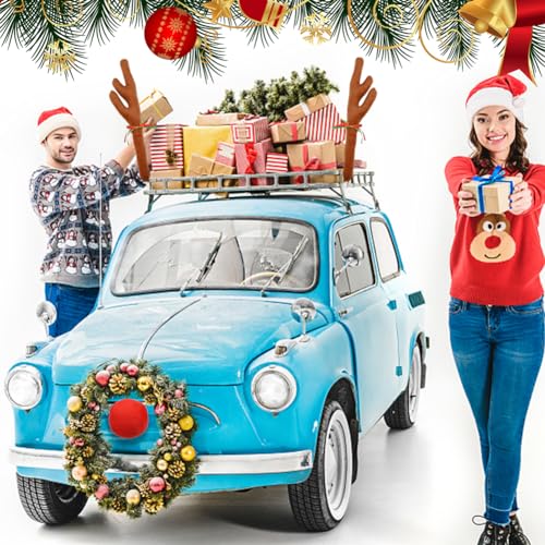 Christmas Reindeer Antlers Car Decoration Kit Plush Red Nose Set with Jingle Bells T803