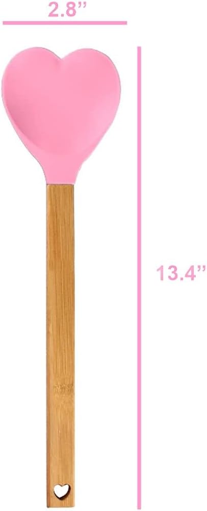 Pink Heart shaped silicone spatula with bamboo handle R48529
