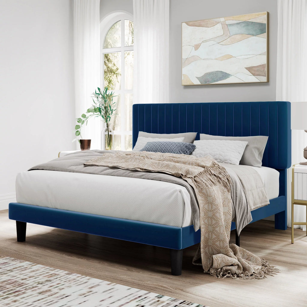 Pink Queen Size Upholstered Platform Bed Frame with Velvet Headboard Z961