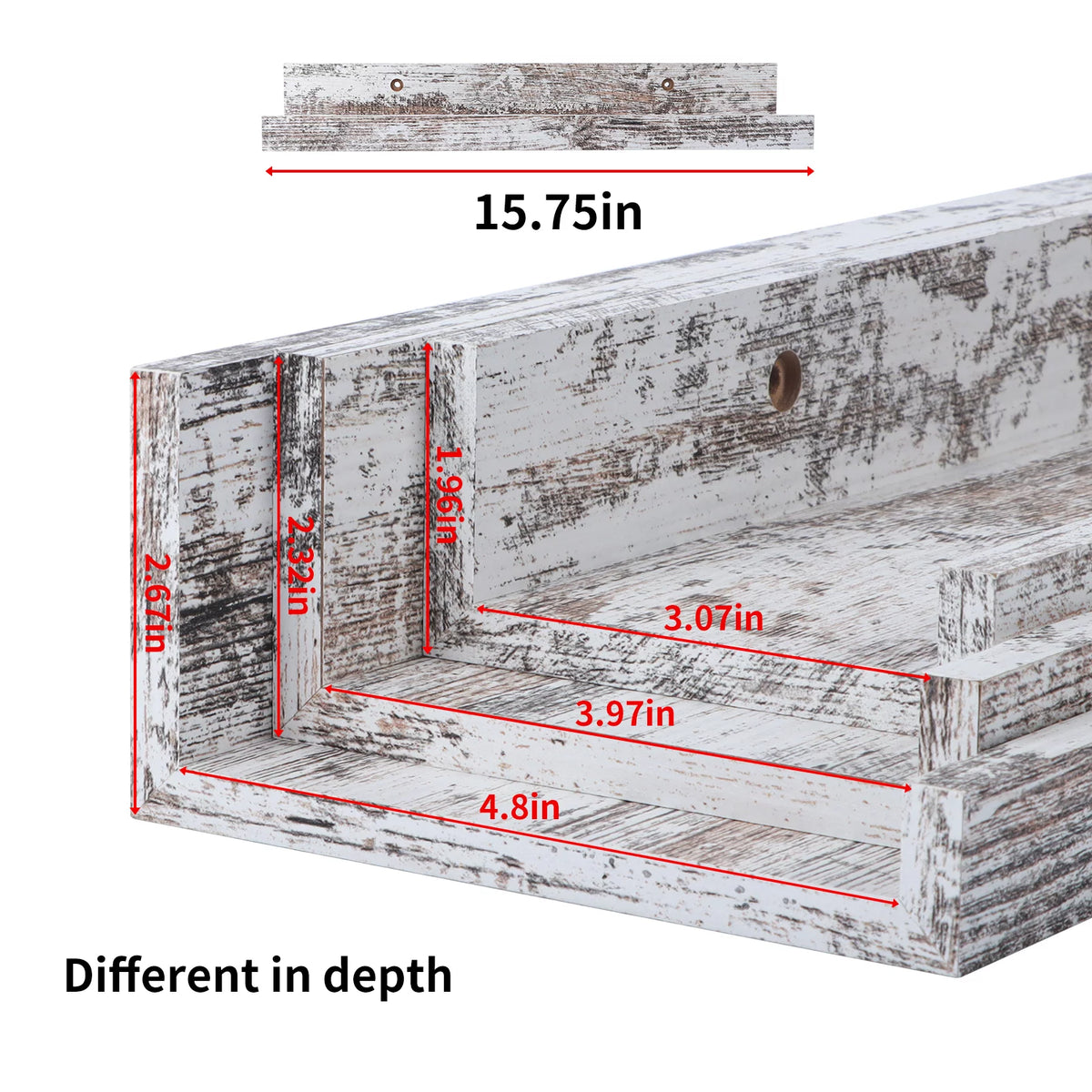 16 Inch Floating Shelves Set of 3 Distressed White U617