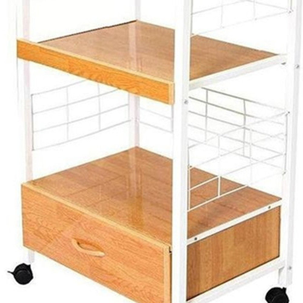 White & Natural Microwave Kitchen Cart Q703245