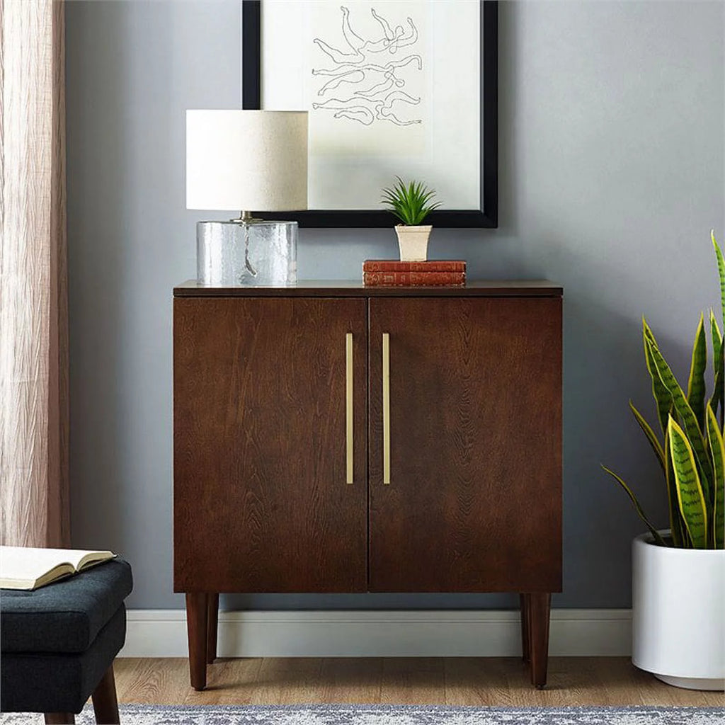 2 Door Glass Console Table in Mahogany C7553