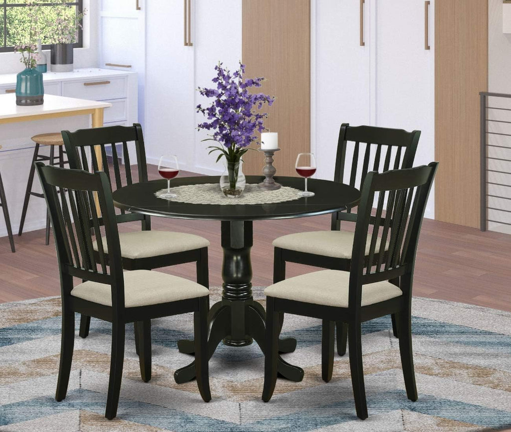 Black 5Pc Dining Set with Drop Leaf Table and Microfiber Chairs H60433