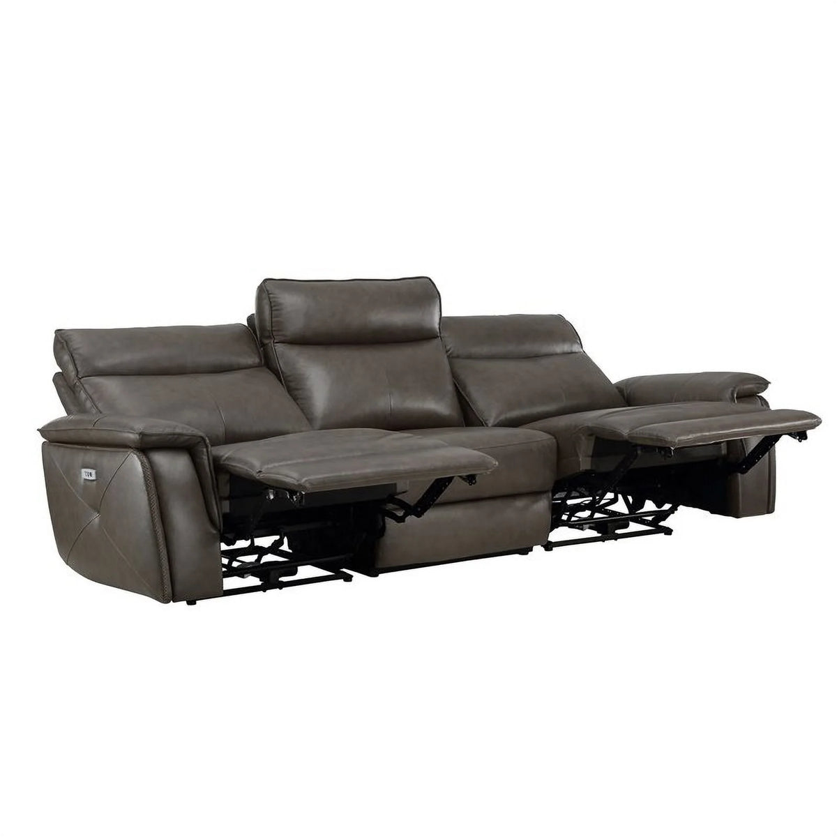 Brown Leather Double Reclining Sofa with Headrests A659