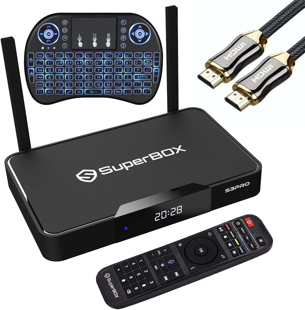 SuperBox S3 Pro with Voice Remote, Backlit Mini Keyboard & 8K HDMI Cable G700602