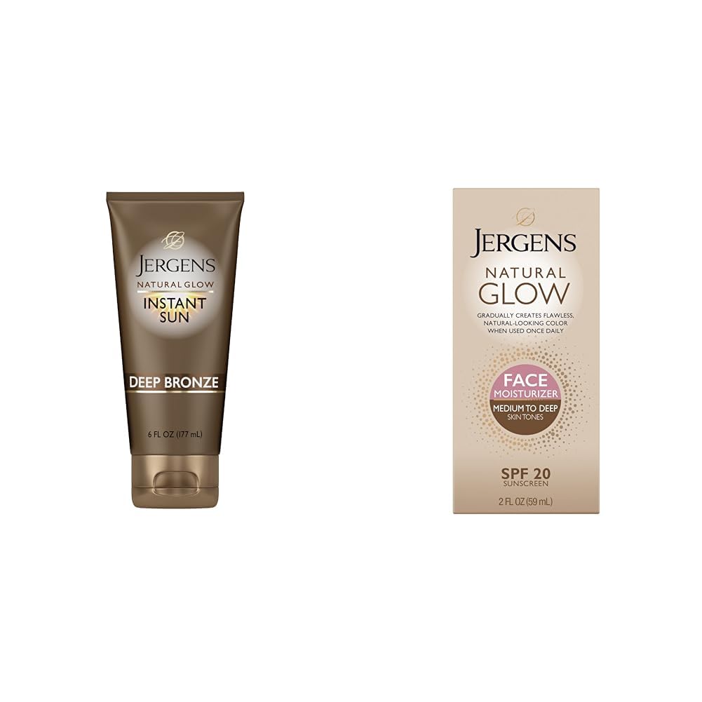 Natural Glow Instant Sun Sunless Tanning Moisturizer & Self Tanner Face Moisturizer, SPF 20 Facial Sunscreen, Medium to Deep Skin Tone, Oil Free F451