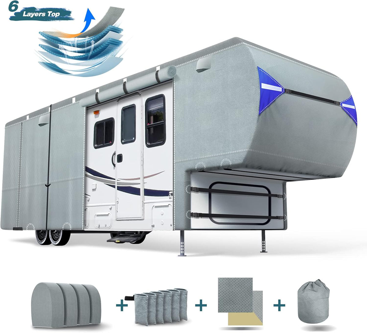 Waterproof Ripstop 5th Wheel RV Cover with Tire Covers I38835