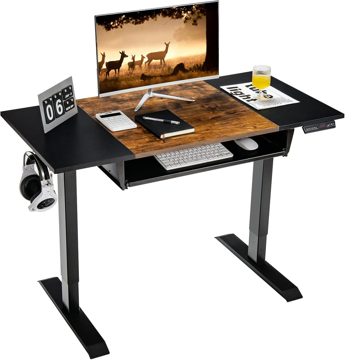 Height Adjustable Electric Standing Desk with Keyboard Tray, 48 x 24 Inch Sit Stand Desk with Splice Board P18847