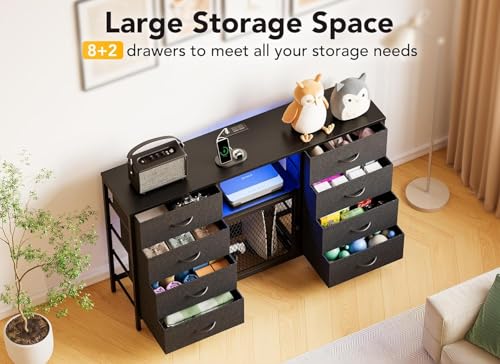 Black 8 Drawer Dresser with Charging Station H861