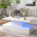 39.3" Coffee Table with Drawer, 2-Tier Rectangle LED White High Gloss X694