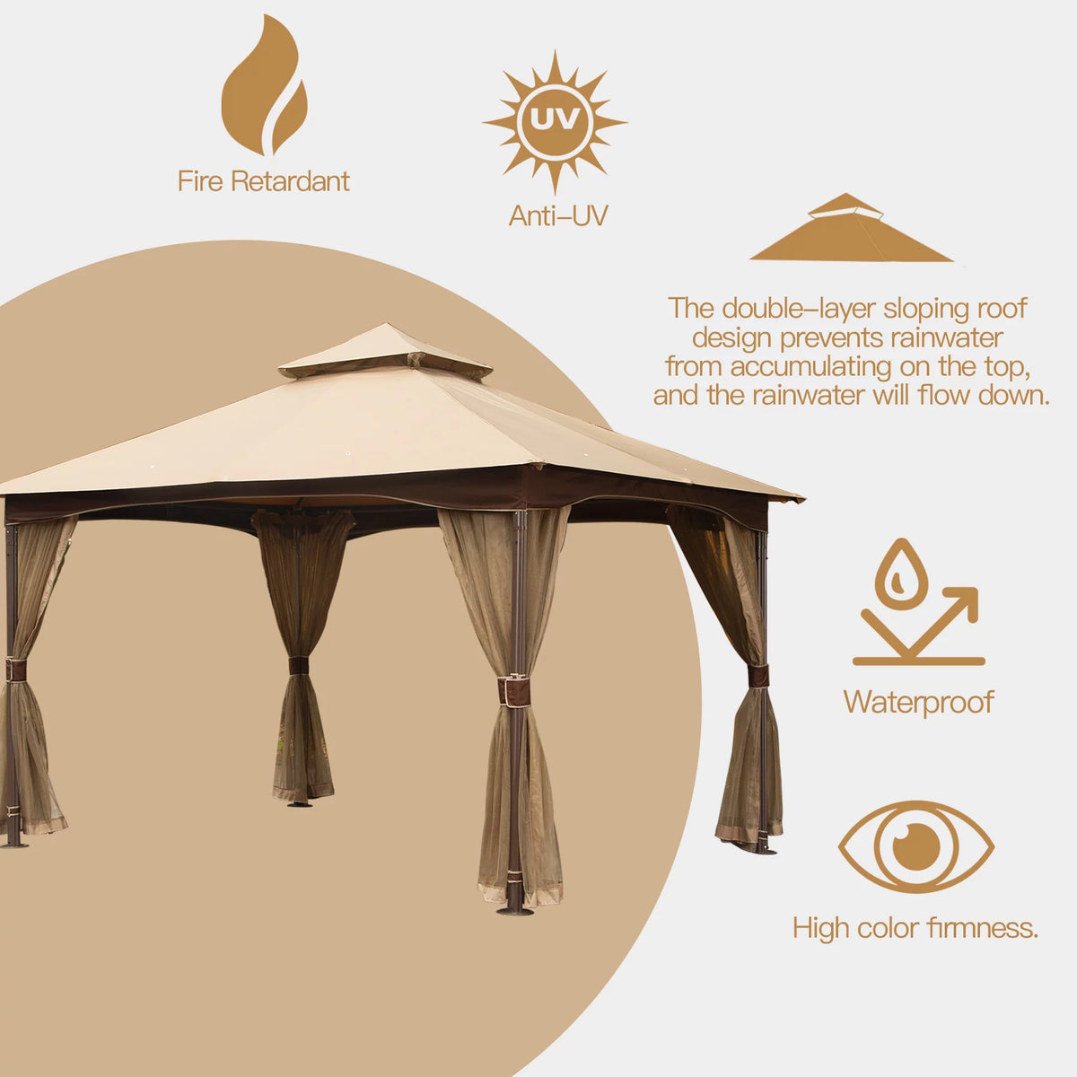 10'x13' Patio Gazebo with Mosquito Netting N4150