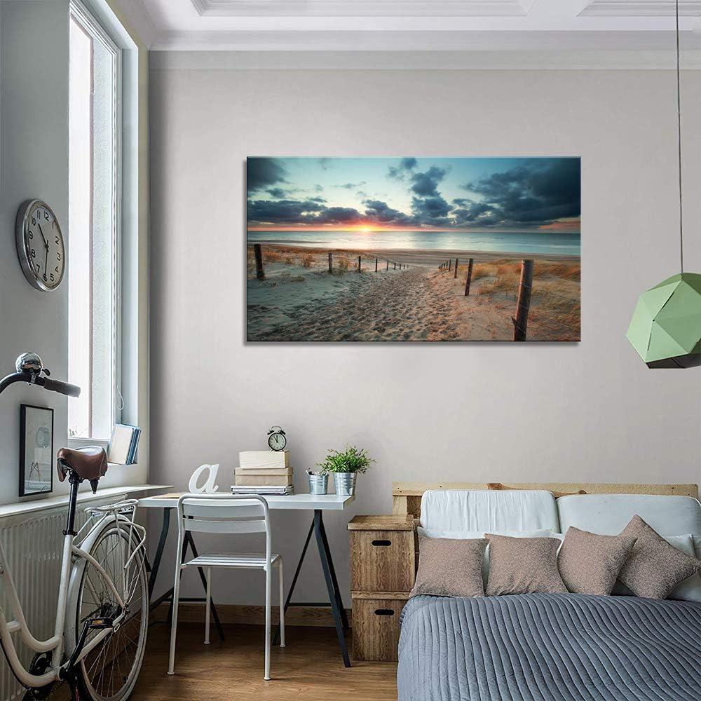 Canvas Wall Art Beach Sunset Ocean Nature 20in x40in Framed U49487