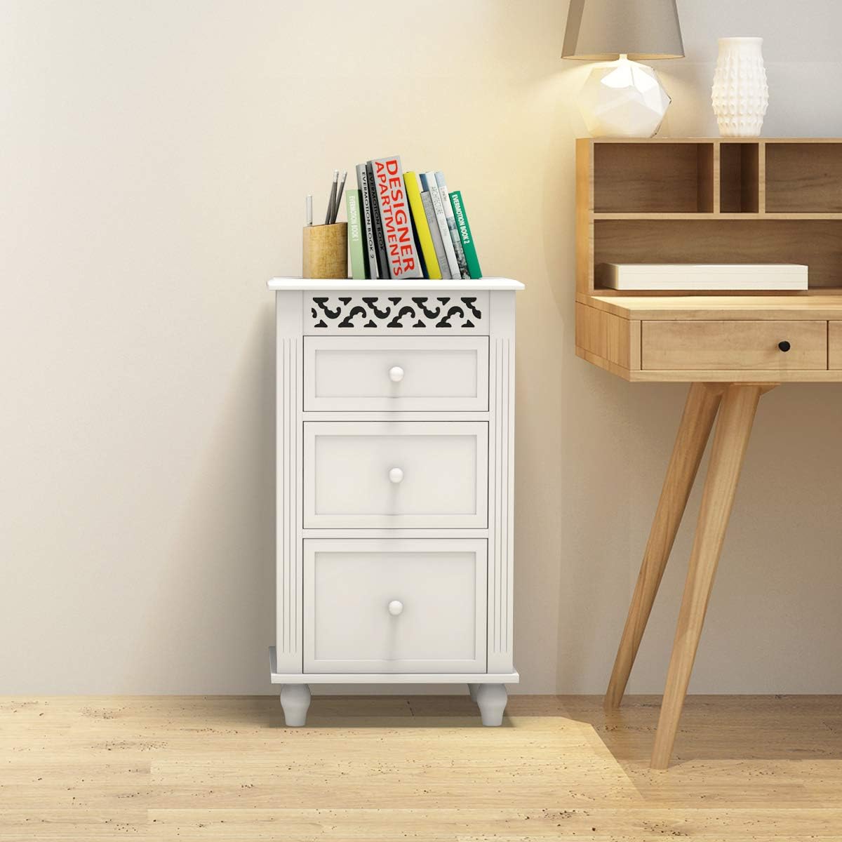 White 3 Drawer Wood Storage Cabinet V918