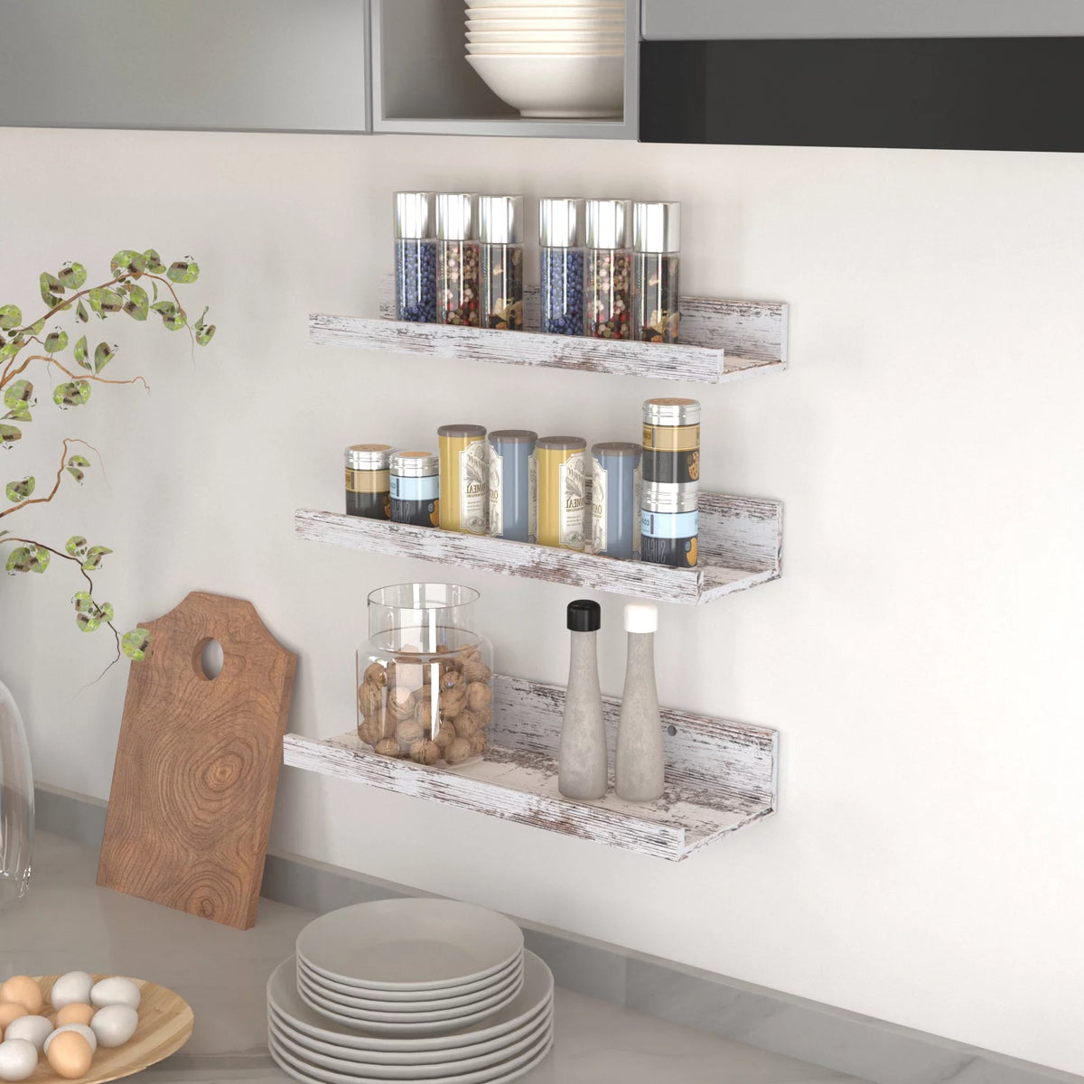 16 Inch Floating Shelves Set of 3 Distressed White U617