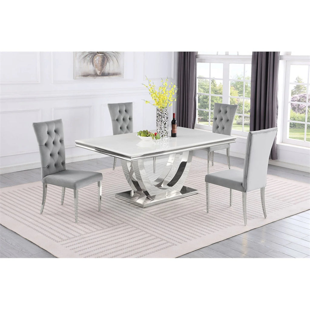 Terracotta Silver Faux Marble Pedestal Dining Table K211520
