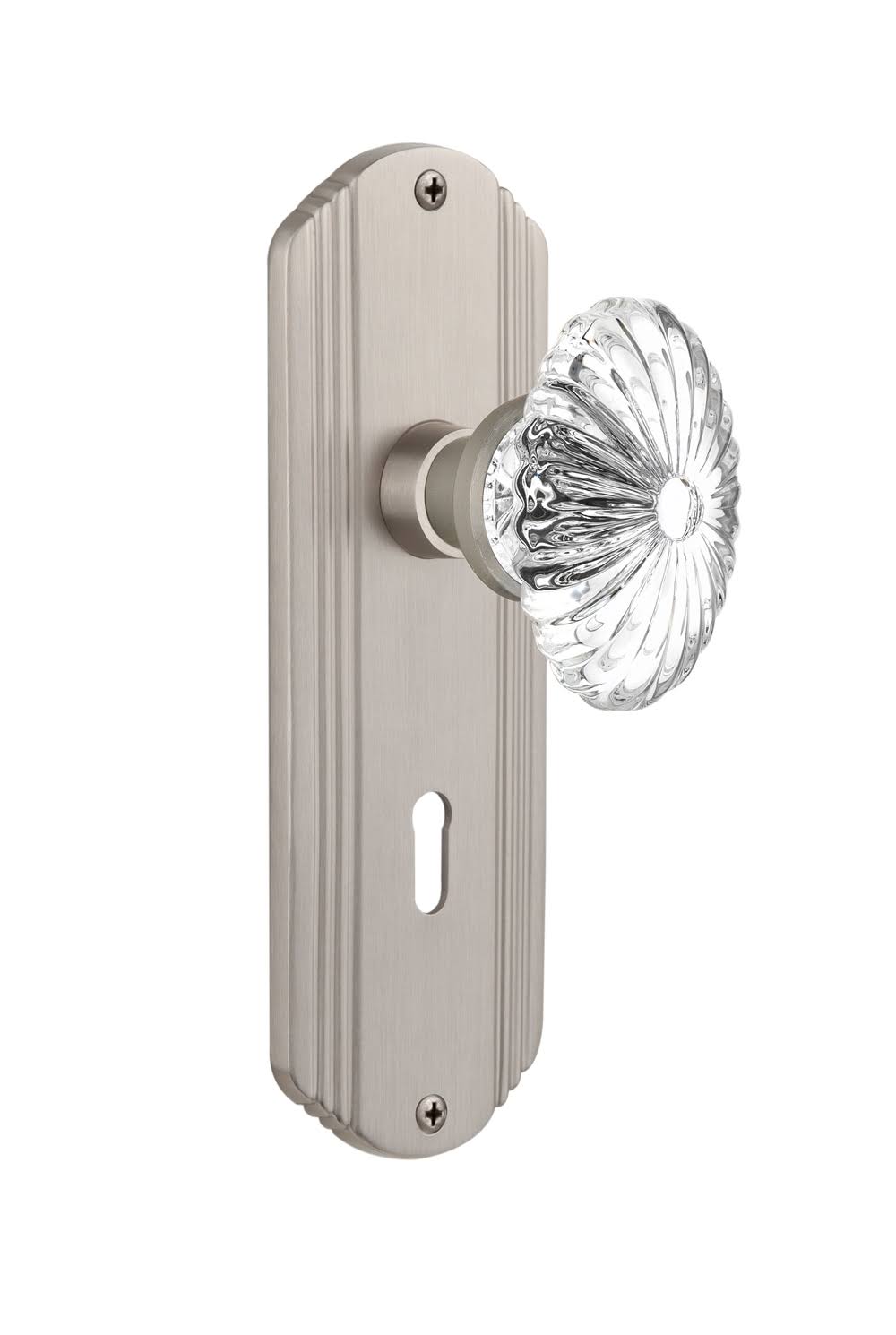 Satin Nickel Oval Fluted Crystal Glass Door Knob I463903