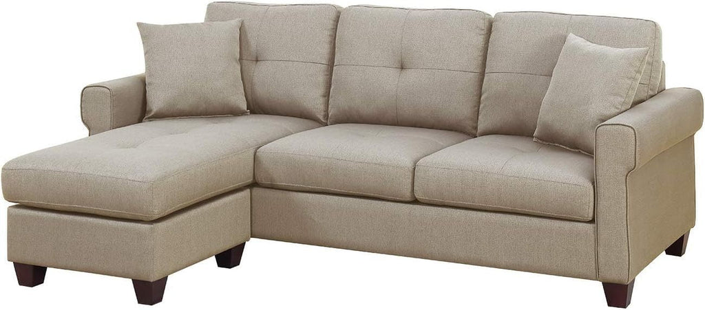Beige Tufted Cushion Sectional Sofa Chaise C9574