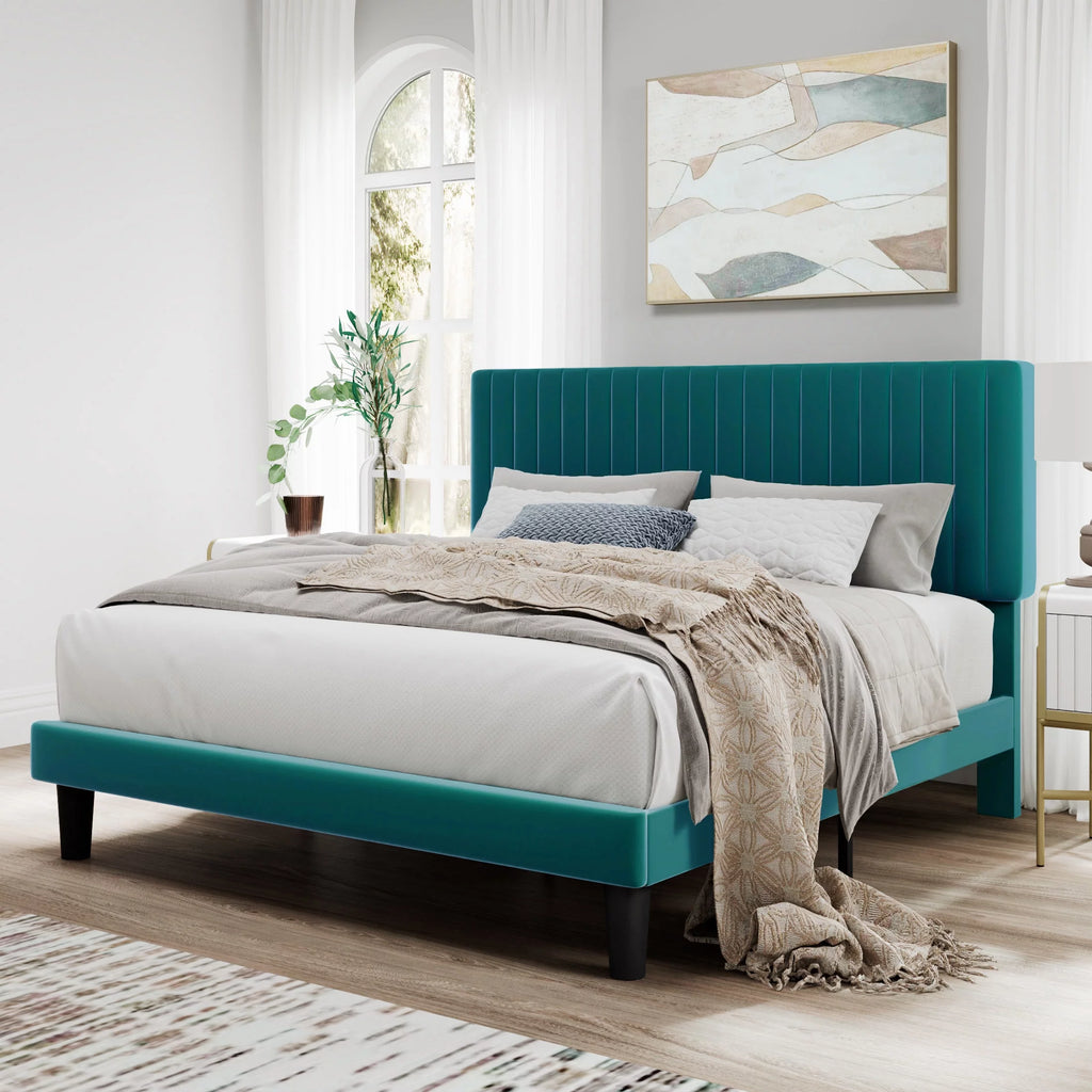 Pink Queen Size Upholstered Platform Bed Frame with Velvet Headboard Z961