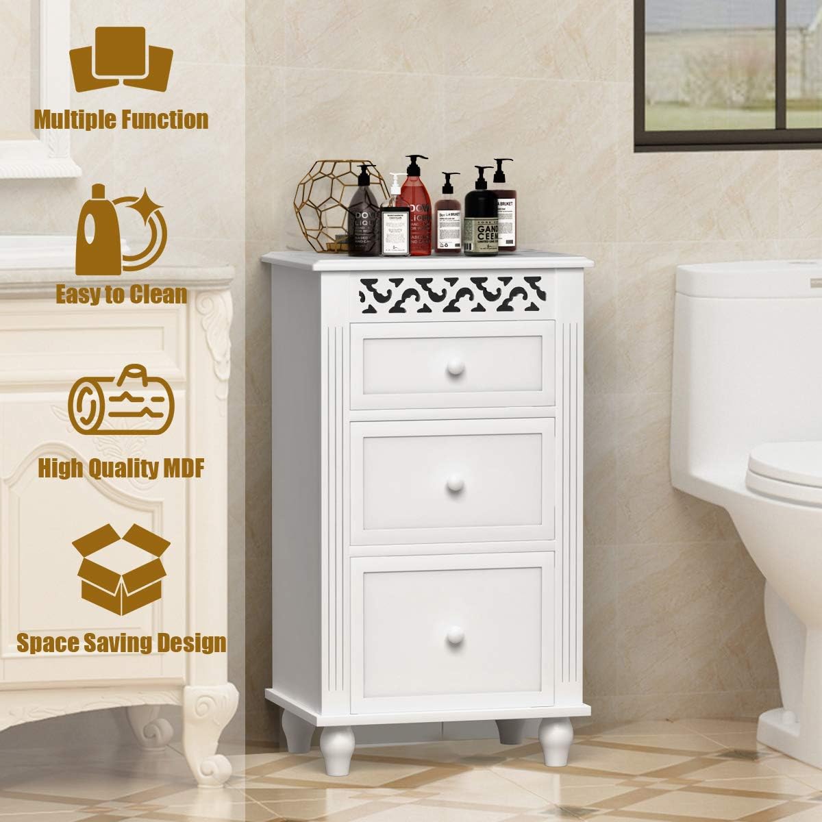 White 3 Drawer Wood Storage Cabinet V918