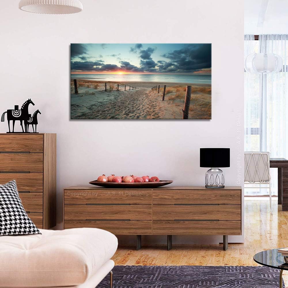 Canvas Wall Art Beach Sunset Ocean Nature 20in x40in Framed U49487