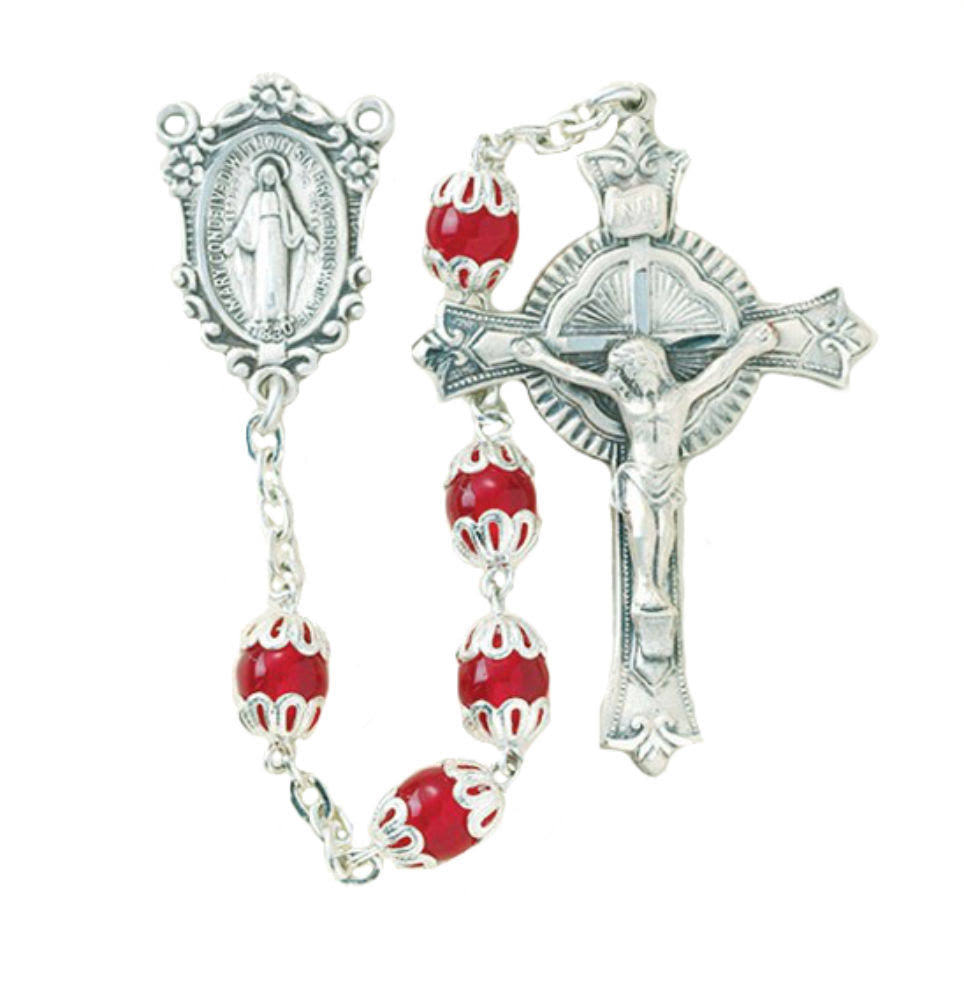 Garnet Glass Bead Rosary in Sterling Silver Z706