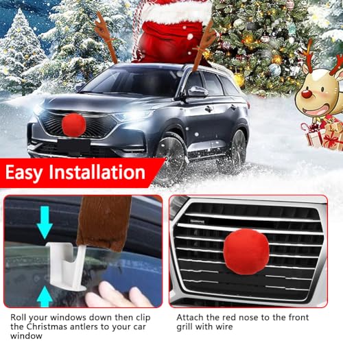 Christmas Reindeer Antlers Car Decoration Kit Plush Red Nose Set with Jingle Bells T803