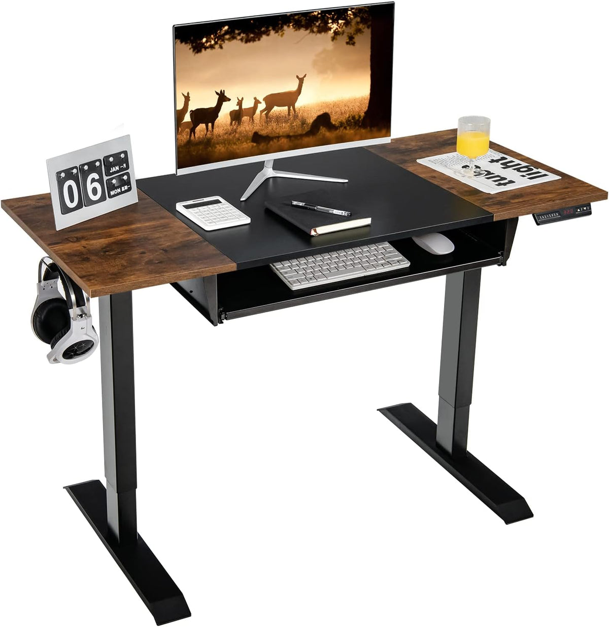 Height Adjustable Electric Standing Desk with Keyboard Tray, 48 x 24 Inch Sit Stand Desk with Splice Board P18847