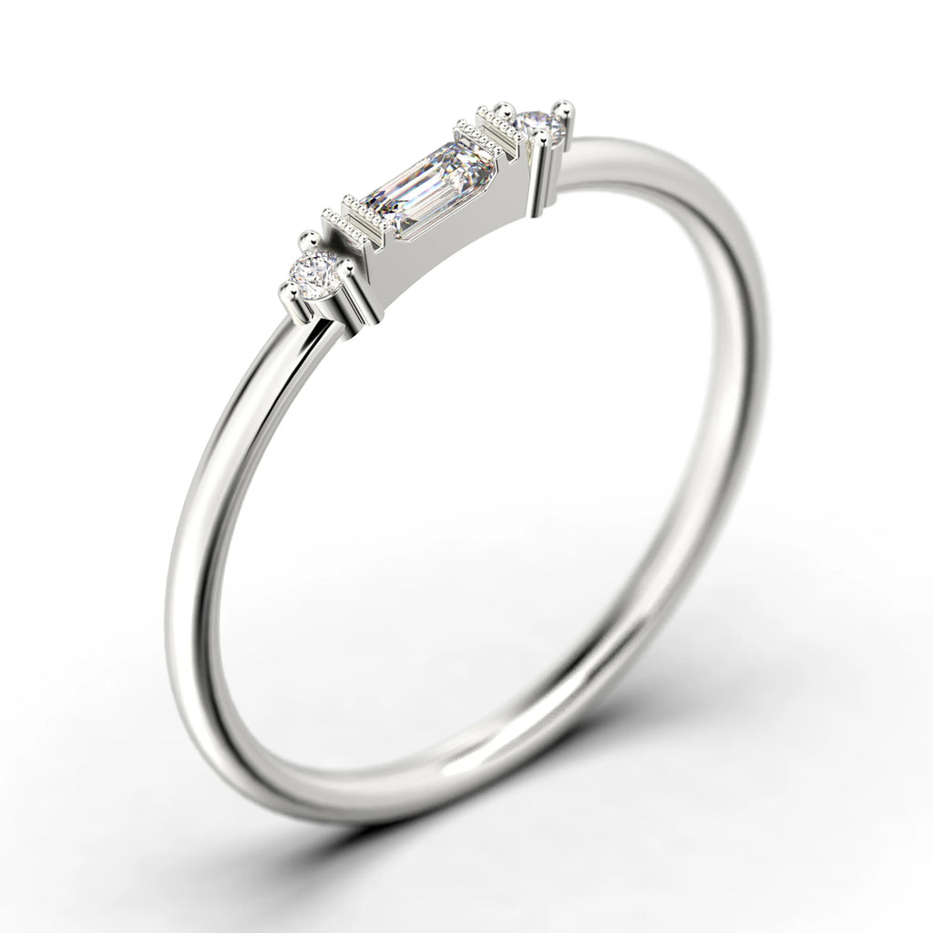 0.75 Carat Baguette Cut Diamond Moissanite Engagement Ring in 10k Solid White Gold Z485366