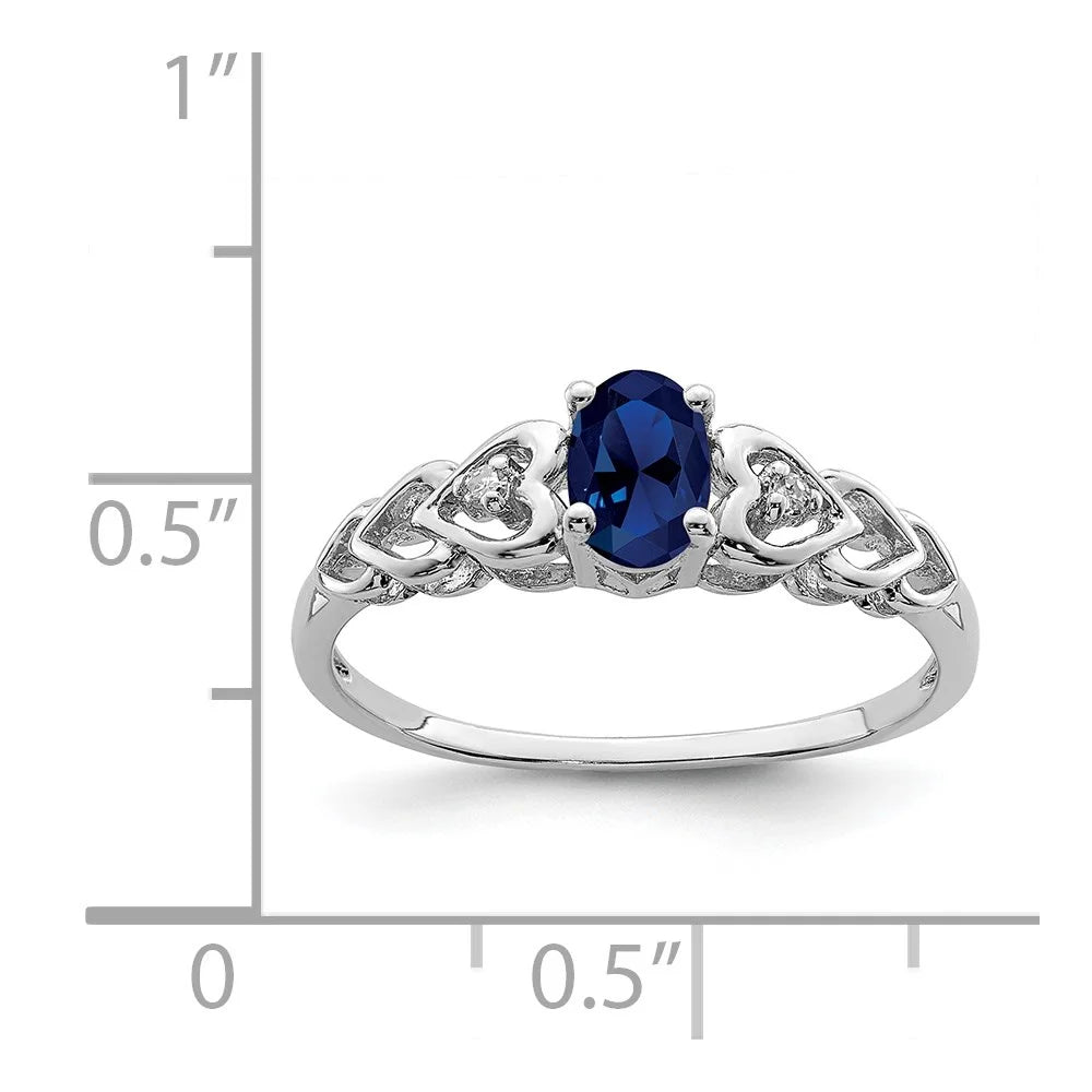 Rhodium-plated Created Sapphire & Diamond Ring J141