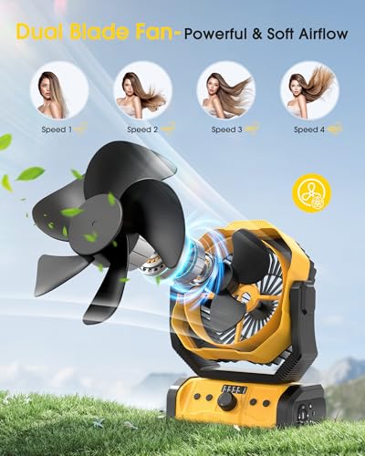 Portable Rechargeable Camping Fan with LED Lantern E980457