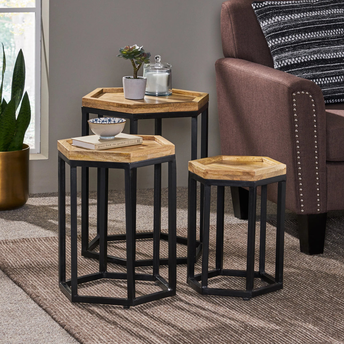 Mango Wood Nested Side Tables Set of 3 R318334