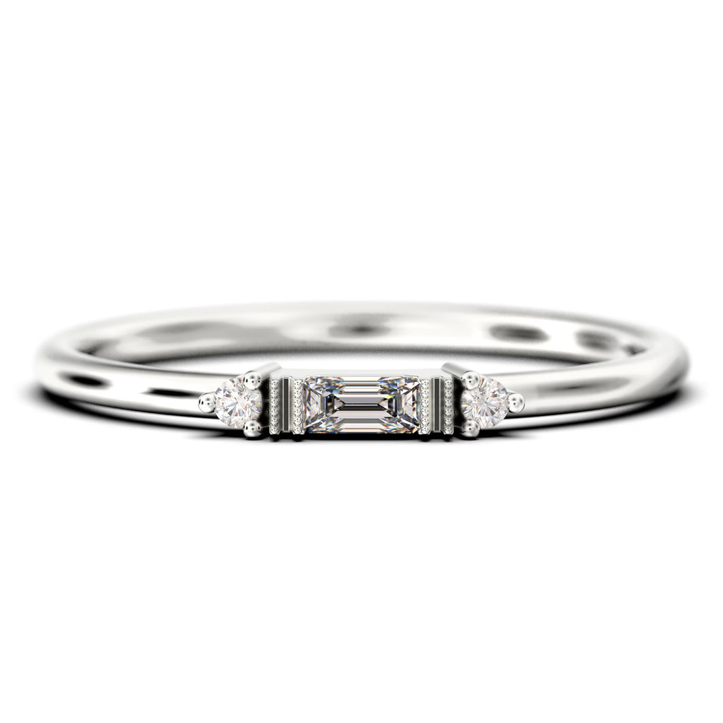 0.75 Carat Baguette Cut Diamond Moissanite Engagement Ring in 10k Solid White Gold Z485366